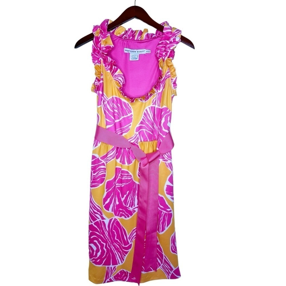 GRETCHEN SCOTT Designs Ruffled Tie Waisted Dress Size Small in Shell Shock Pink